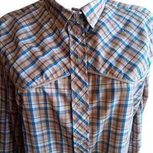 Vintage 1980s Womens Cowgirl Shirt Large Plaid Thin Button Down Top Blouse Indy
